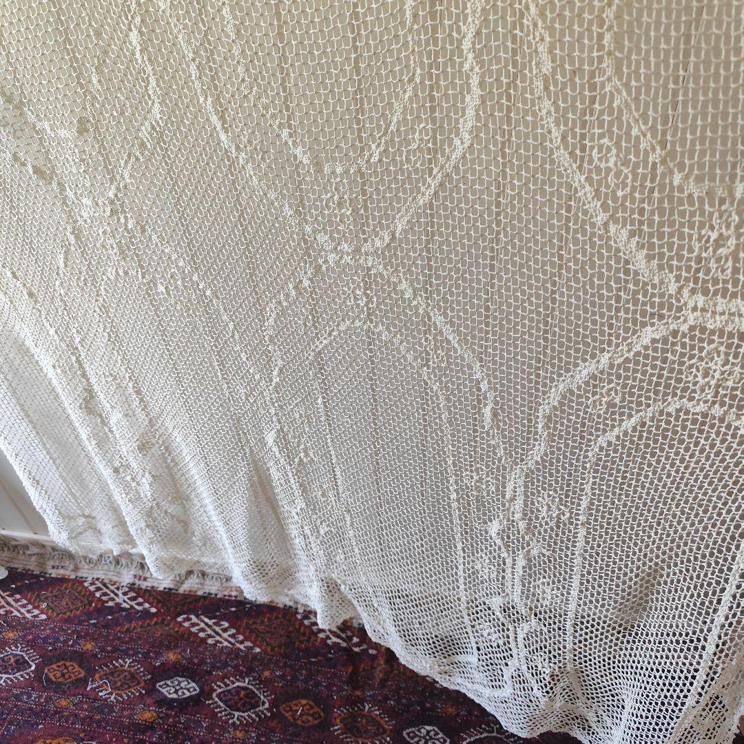 Vintageハンドワークコットンフィレレース　白色　フリークロス