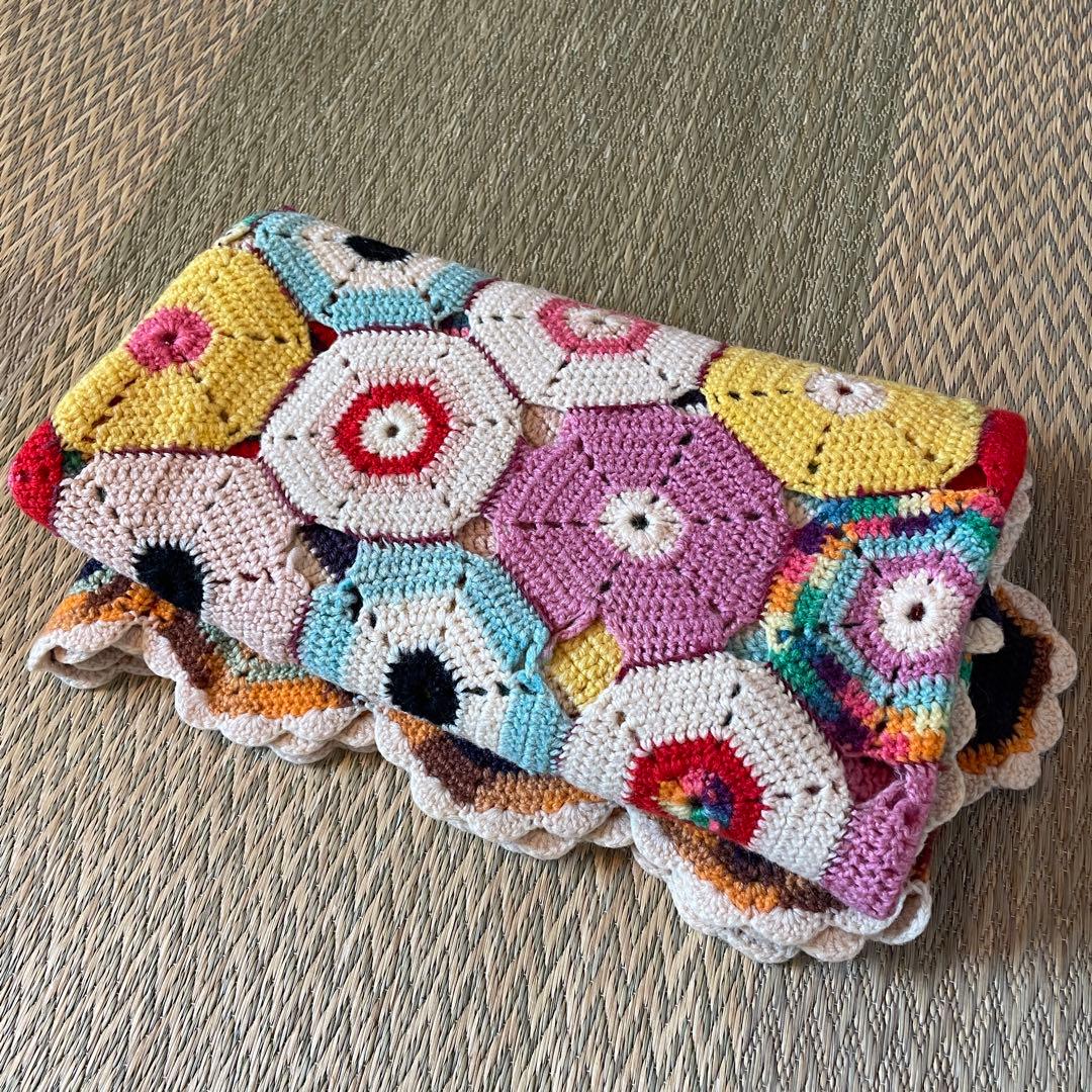 レア！60s〜70sアメリカアンティーク　多彩色ニットラグ　USAヴィンテージ