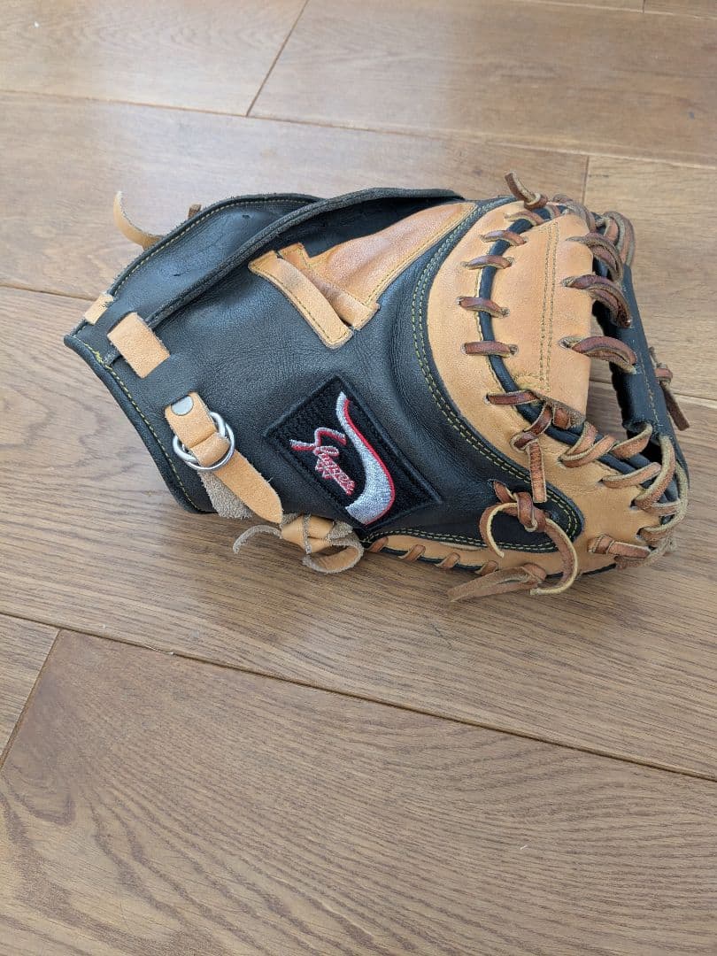 軟式キャッチャーミット レザー製 黒/茶