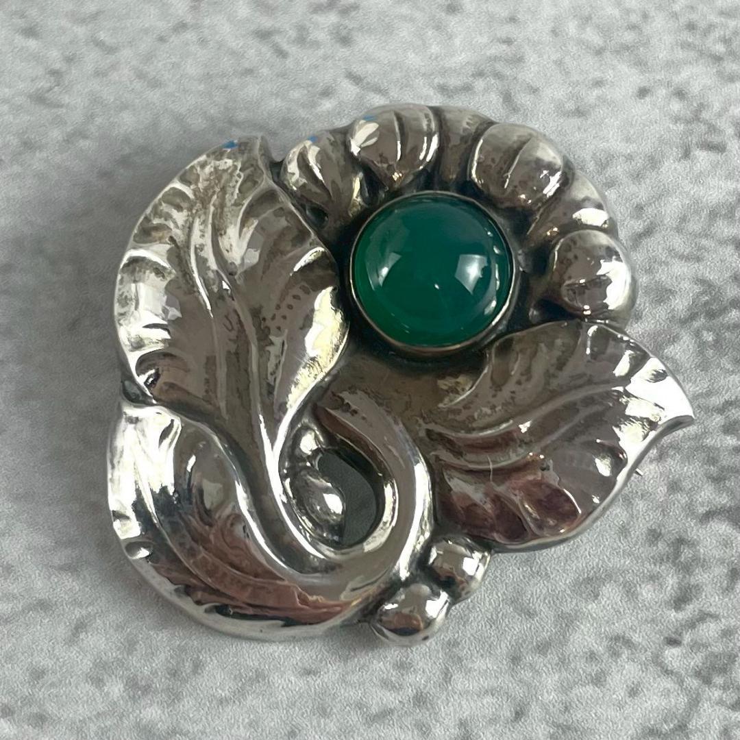 希少✨極美品 ジョージ ジェンセン 71 グリーンアゲイト ブローチ AG925