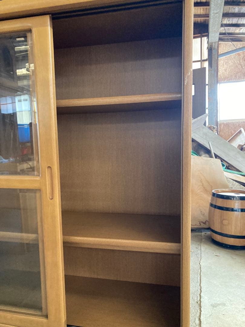 浜本工芸　書棚　360書棚H スライド扉中棚2段引出し2杯