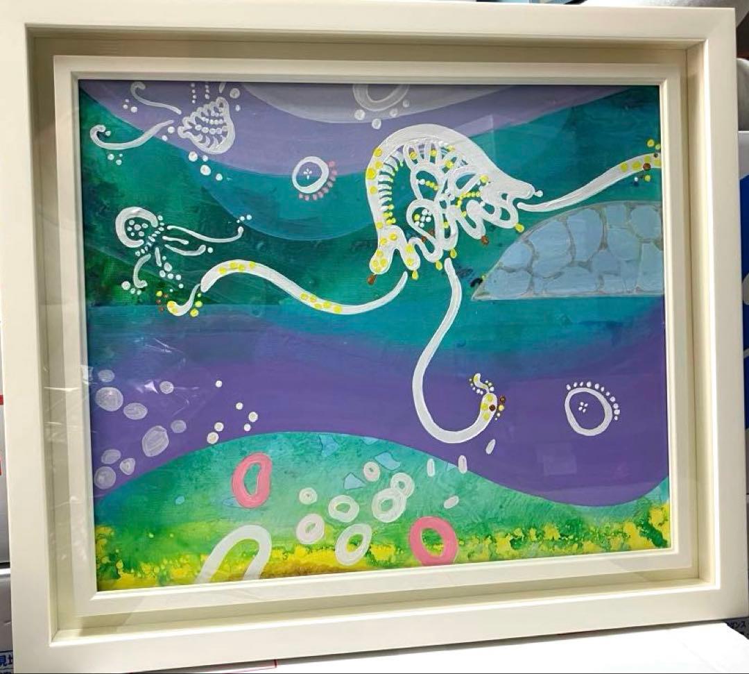 抽象画 アクリル 海の生物 F8