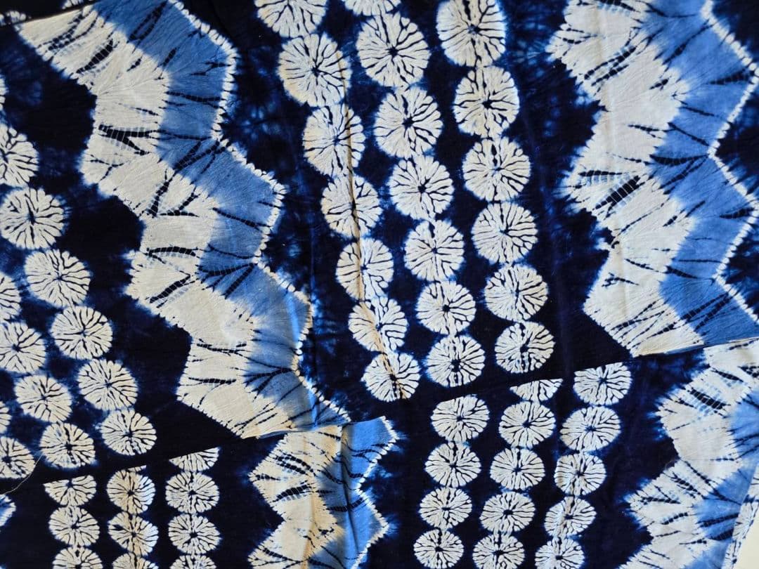 珍しい　有松鳴海絞り　縫い締め　丸紋　反物