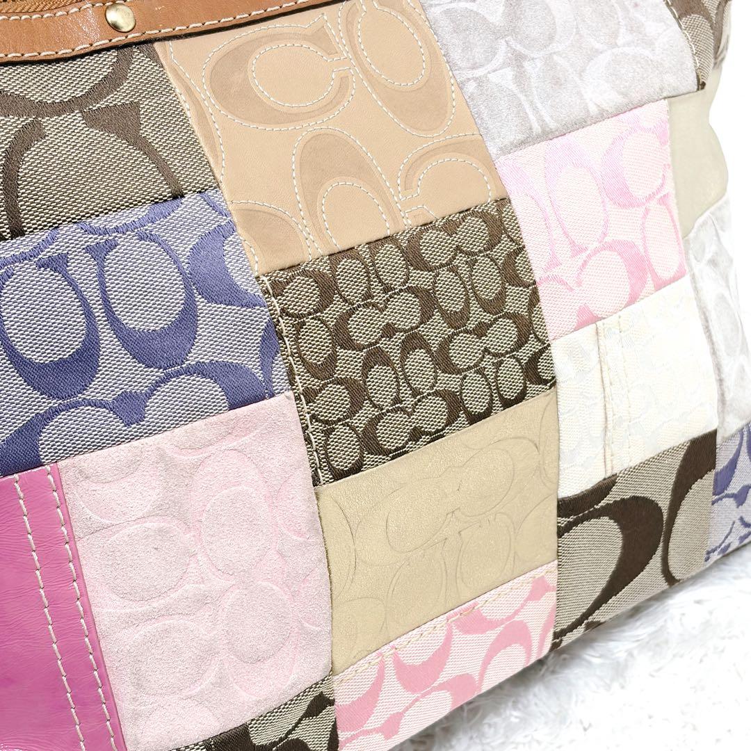 COACH パッチワーク トートバッグ A4可 シグネチャー レザー 金具