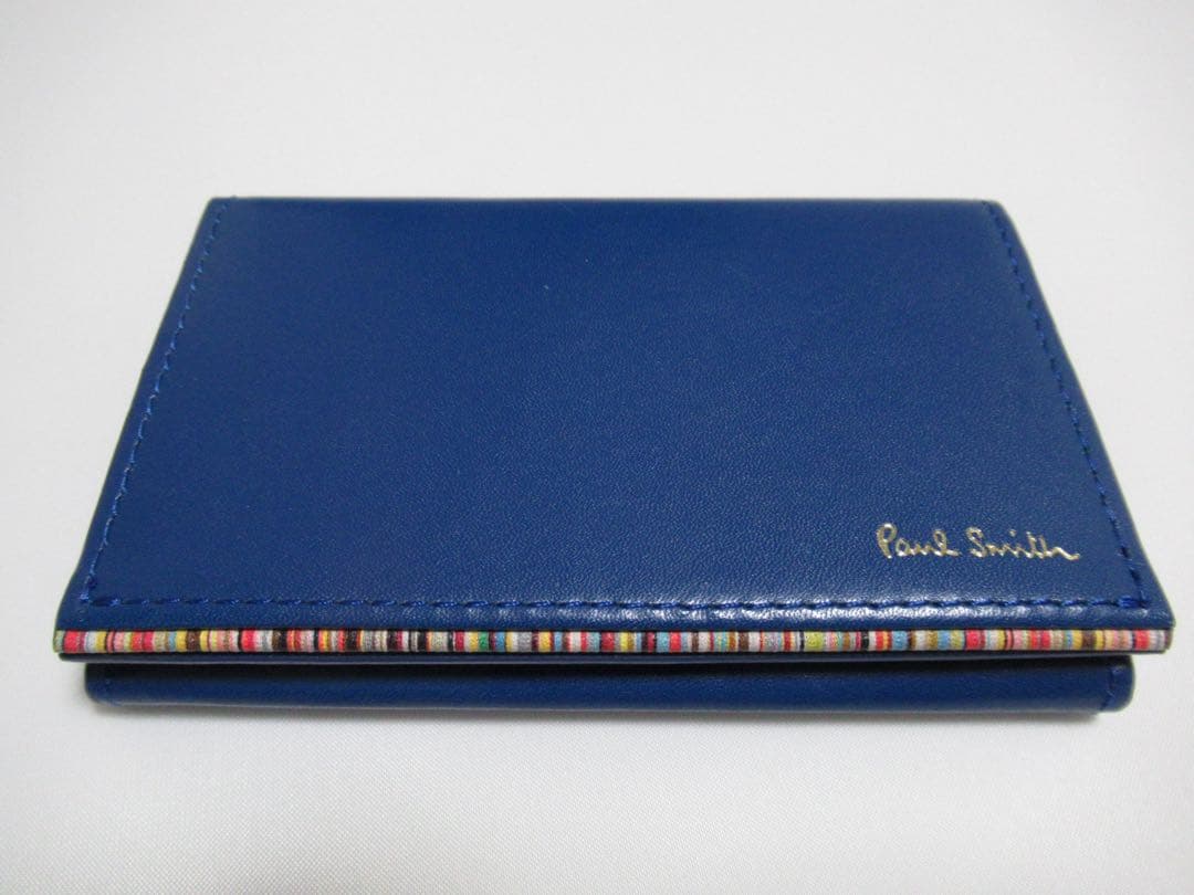 ポールスミス 新品訳あり！シグネチャーストライプ牛革名刺入れ カードケース 青