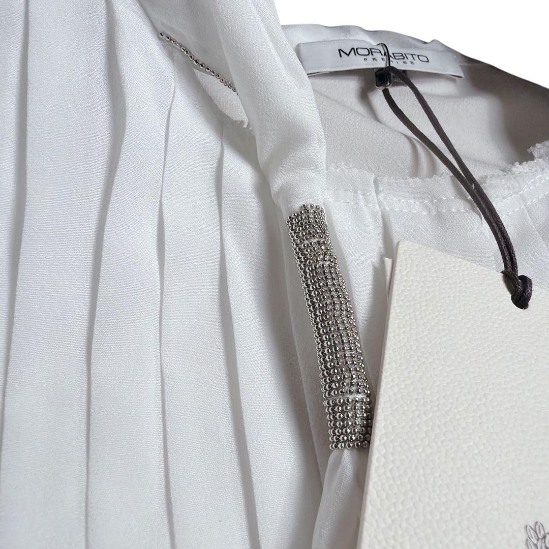 新品6.5万 モラビトプルミエ クリスタル装飾 ボウタイブラウス 白 38