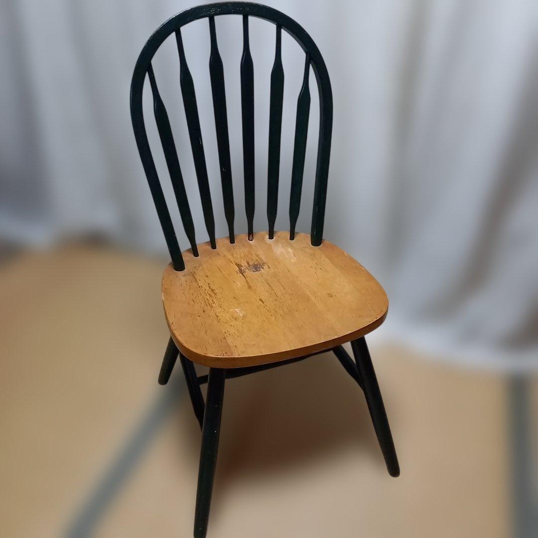 レトロスピンドルチェア 木製 緑と木目