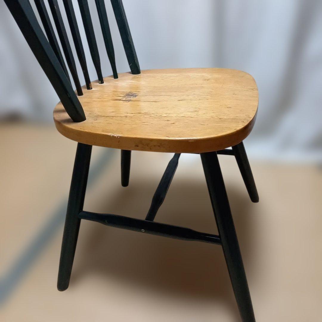 レトロスピンドルチェア 木製 緑と木目