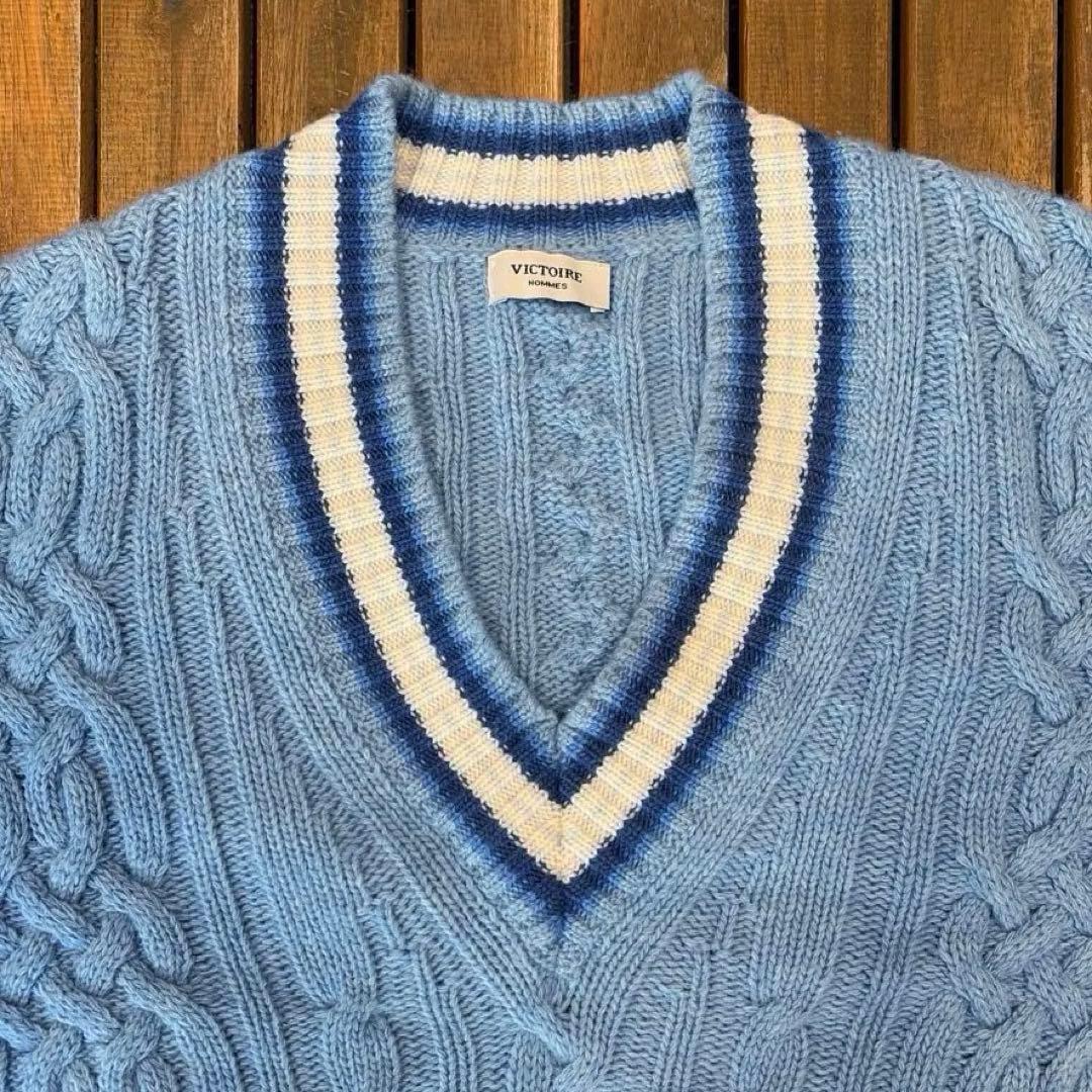 スコットランド製 Glenmac Vネック チルデンケーブルニット プルオーバー