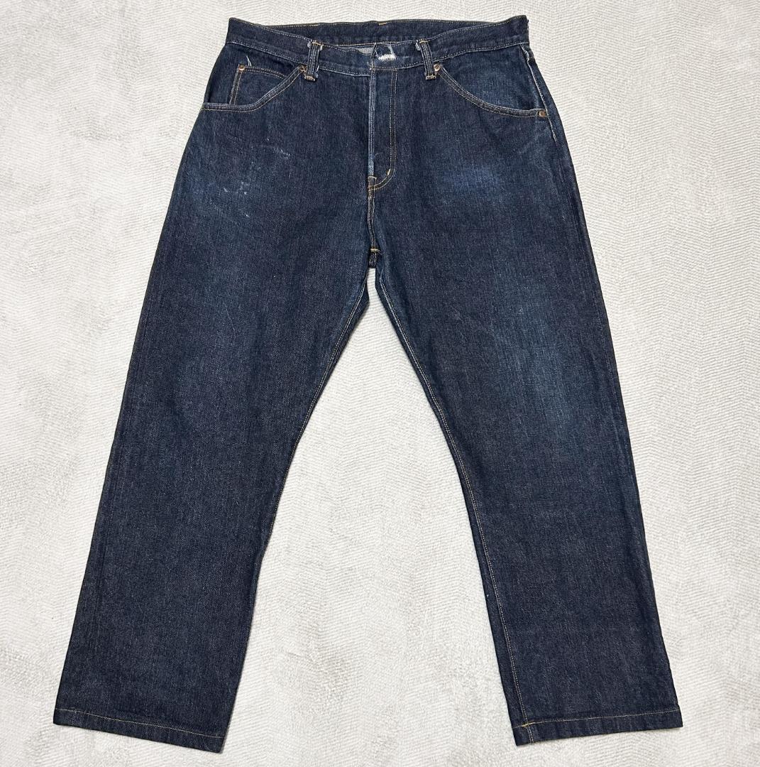 藍青 濃紺セルビッジデニム W36 日本製 ※トップボタン欠損あり