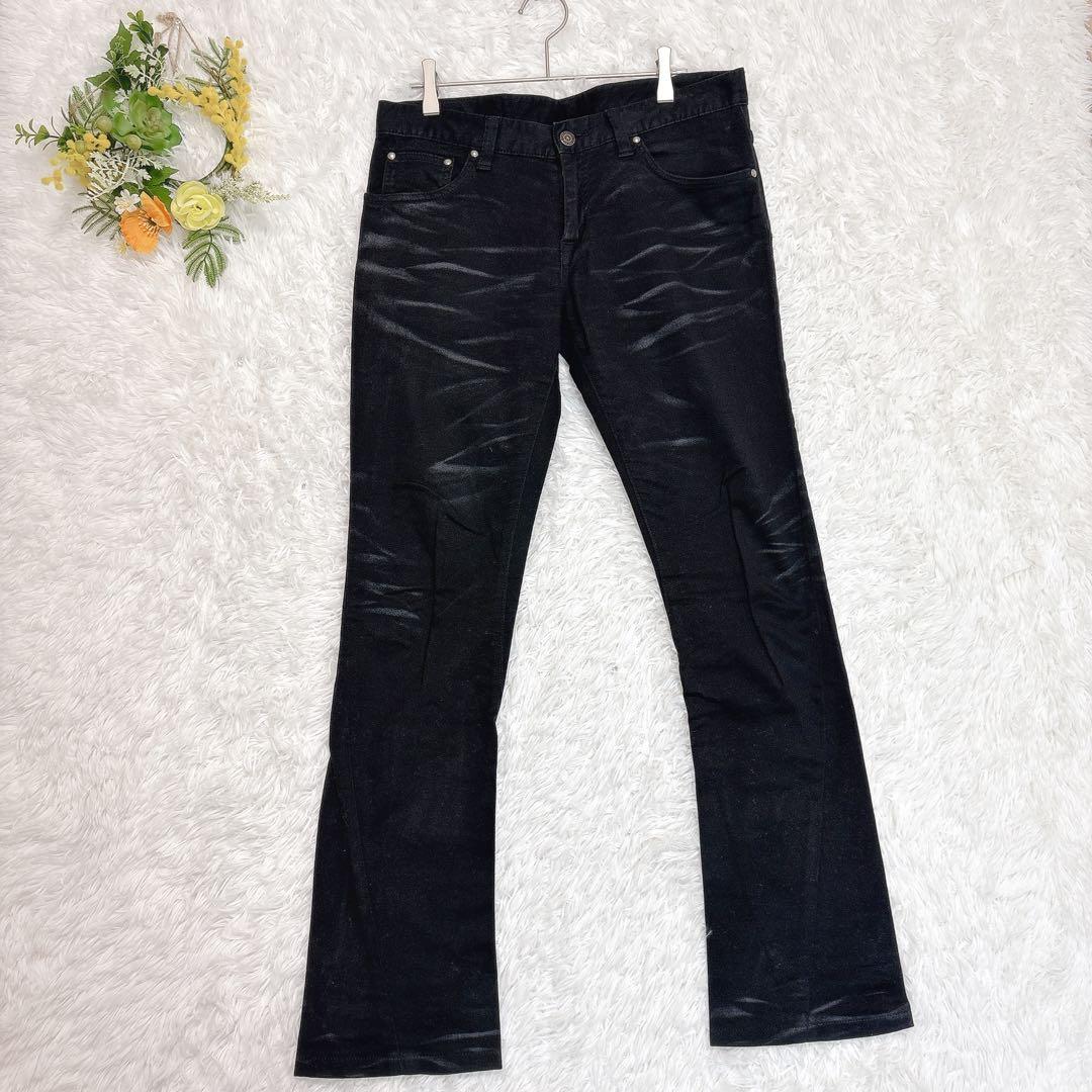 【トルネードマート】カジュアルパンツ　鬼ヒゲ　ブラック　軽伸縮性有　ブーツカット