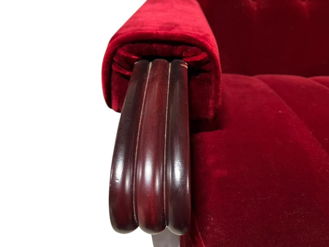 ◇昭和レトロ 古家具 一人掛けベロアソファー アームチェア ヴィンテージ 赤