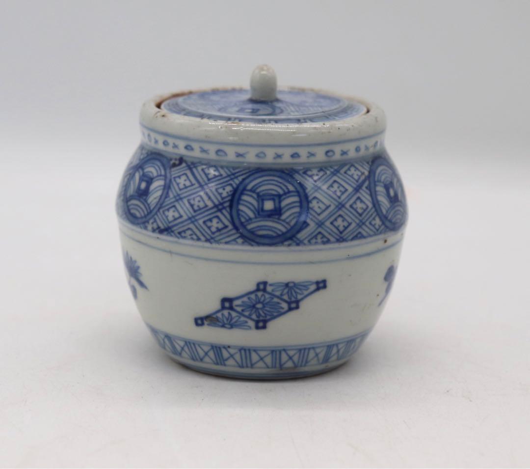 中国　染付　茶入　古壺　アンティーク　送料込み1021