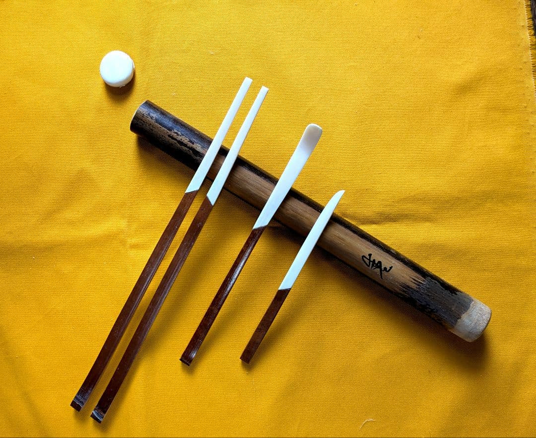 【閉店S.】本煤竹挟継の茶杓・菓子箸・菓子切 3点セット