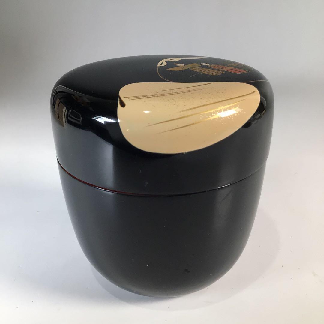 Ｎ９９８　棗　『中出松峰作』『黒漆内朱』『貝合立雛蒔絵』『中棗』　共箱　茶道具