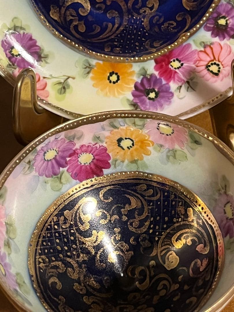 オールドノリタケ　金彩　総柄　高脚カップソーサー　花柄