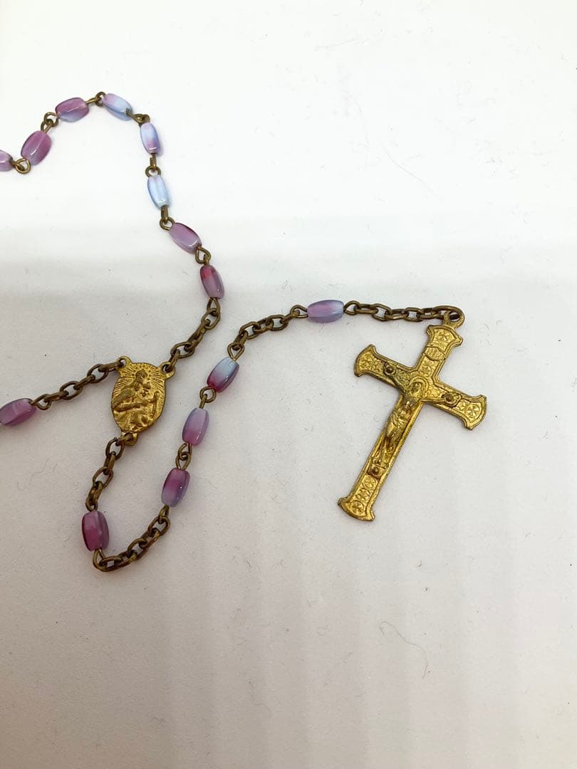 英国製　100年以上前のマーブルガラスロザリオ　アンティーク①