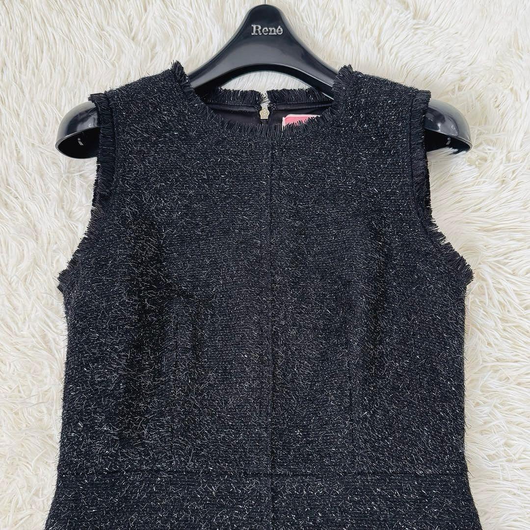 美品✨ケイトスペード ラメツイード 美シルエットドレス 0 ワンピース フリンジ