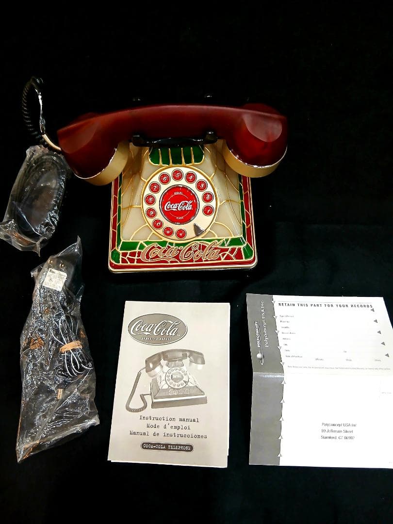 箱・取説ありコカコーラ ステンドグラス調 ビンテージ Coca-Cola 電話機