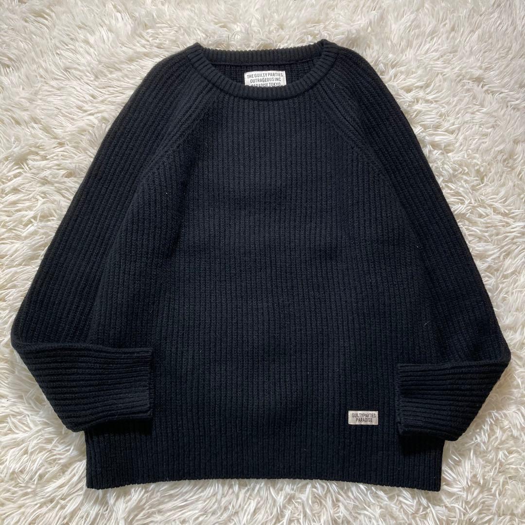極美品 ワコマリア リブ編み クルーネックニット セーター ブラック M