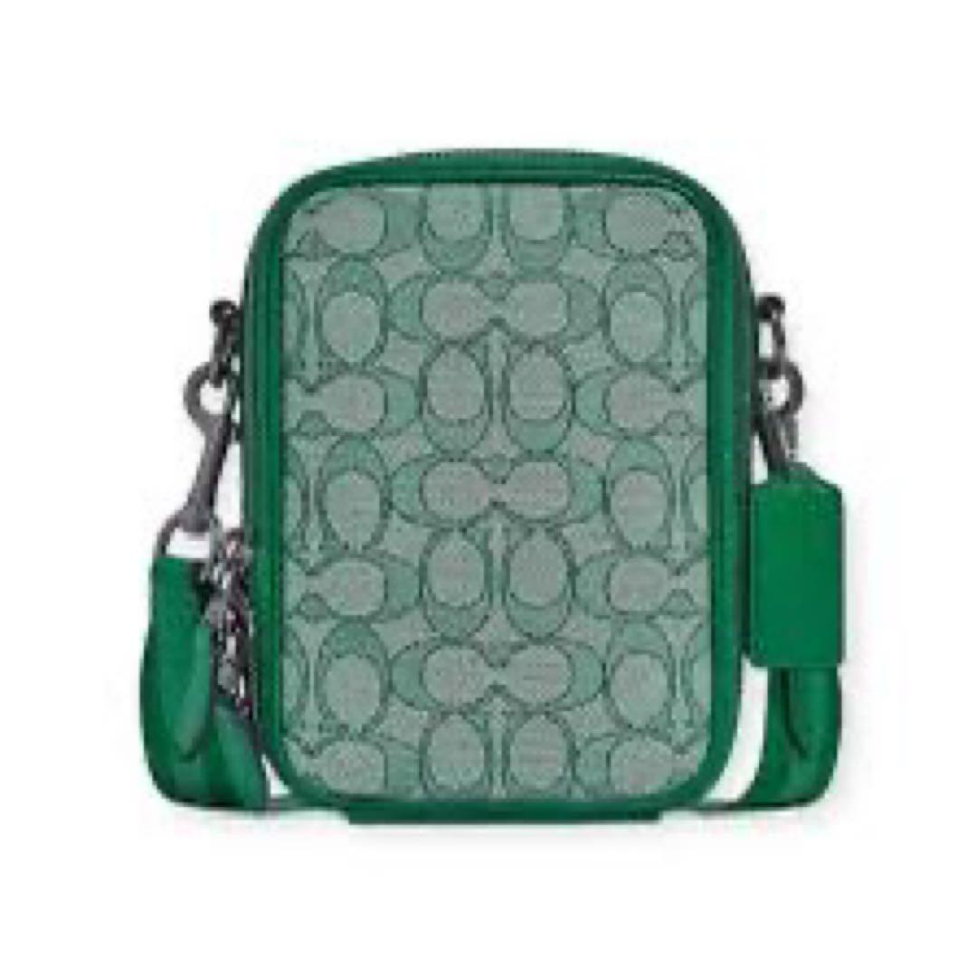 【人気色】COACH ミニショルダー シグネチャー ジャカード×レザー 緑