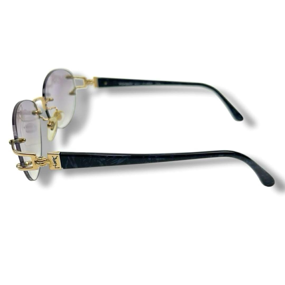 【美品】イヴサンローラン YSL ロゴ サングラス 縁なし リムレス ベッコウ