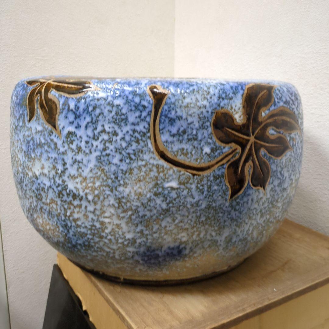 骨董　火鉢　大型　リーフ　レトロ　睡蓮鉢　めだか　金魚　鉢カバー