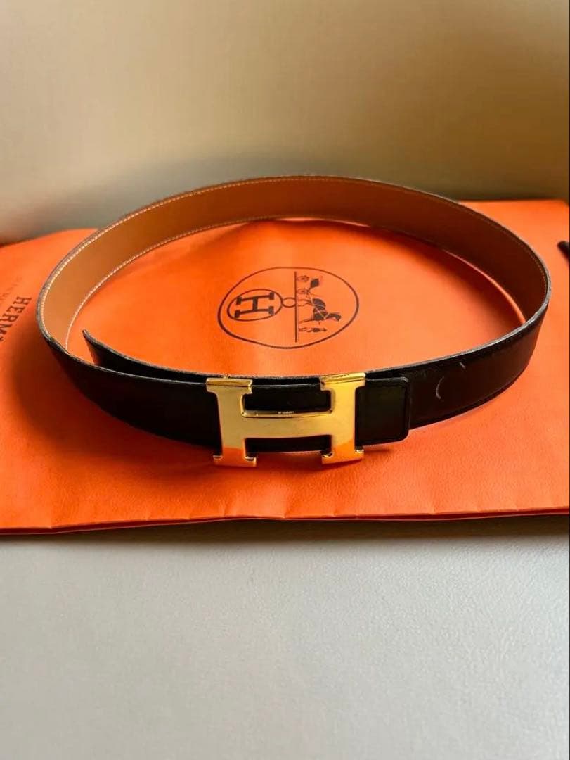 HERMES ブラック ベルト　ゴールドバックル