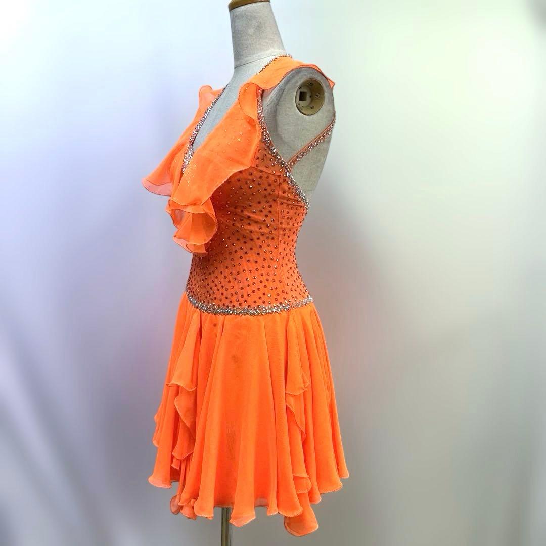 Y5931★S ネオンオレンジ スワロミックス ラテンドレス 社交ダンス