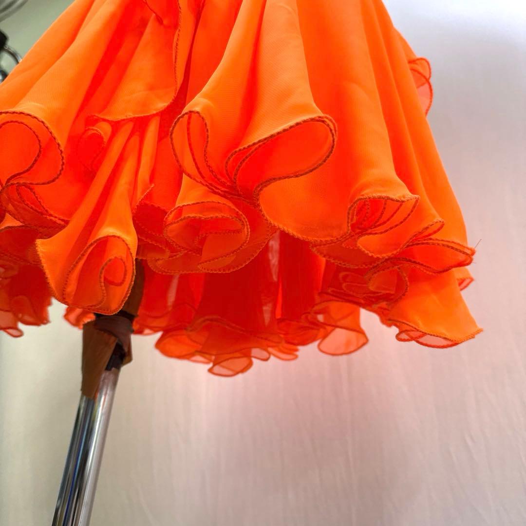 Y5931★S ネオンオレンジ スワロミックス ラテンドレス 社交ダンス