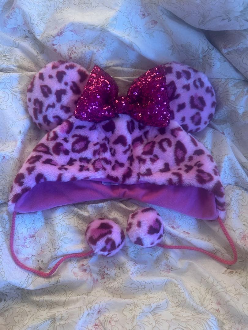 ディズニー ヒョウ柄 ファンキャップ ピンク ミニー リボン レオパード柄