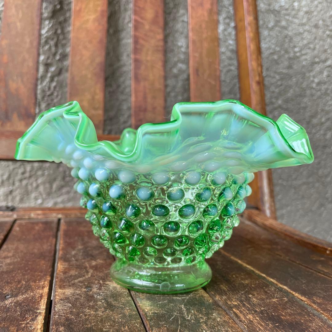 50s オールドフェントンFenton グリーンオパールセントガラスアンティーク