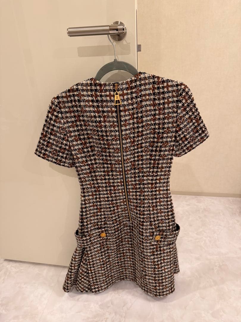 ツイード柄 半袖ミニワンピース
