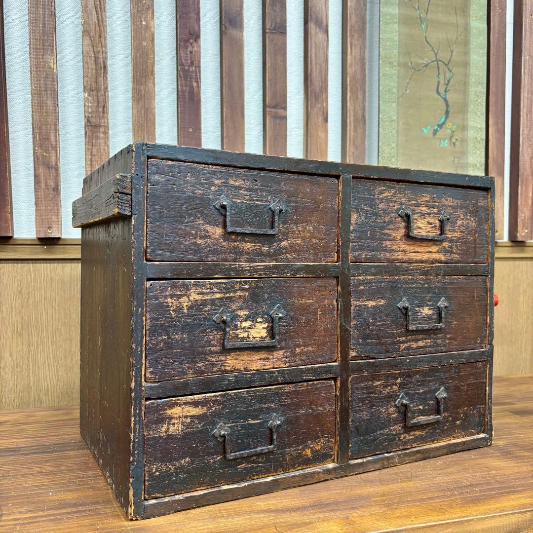 大正昭和レトロ 木製小引き出し 6杯 ヴィンテージインテリア 収納チェスト
