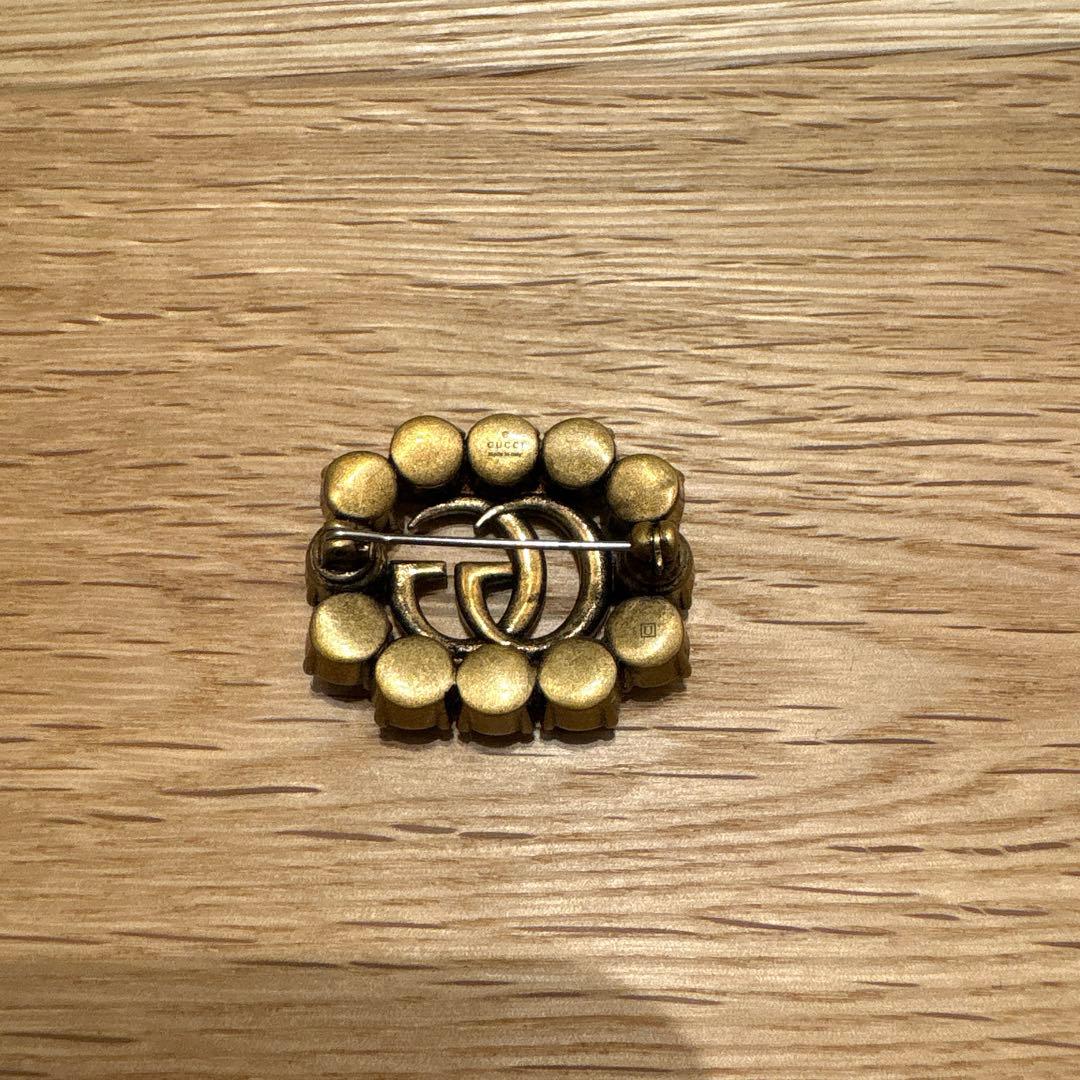 GUCCI ブローチ グリーン クリスタル ダブルG 903450