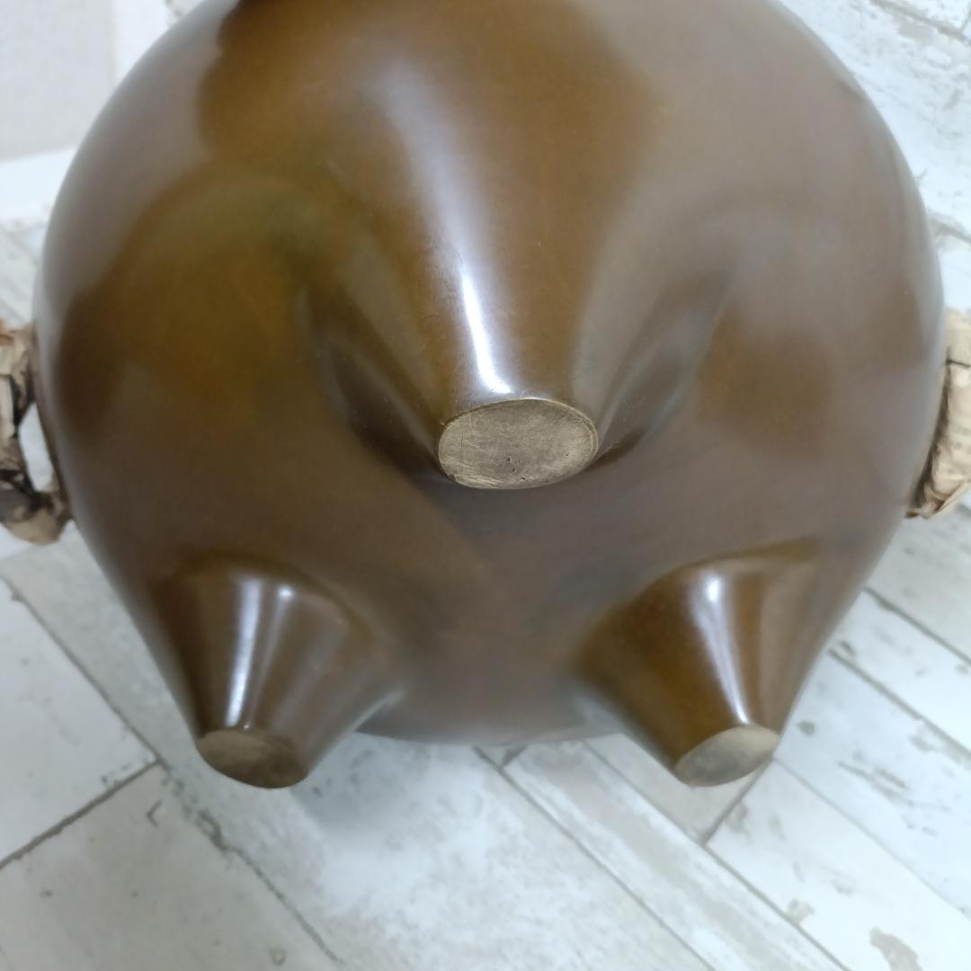 K113 茶道具 釜師 畠春斎 造 唐銅 鬼面風炉釜 茶釜 共箱 蓋物 三足