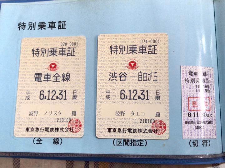 ★色んな鉄道会社の乗車証見本★一部「サザエさん」のキャラ名入り★送料込★珍品！