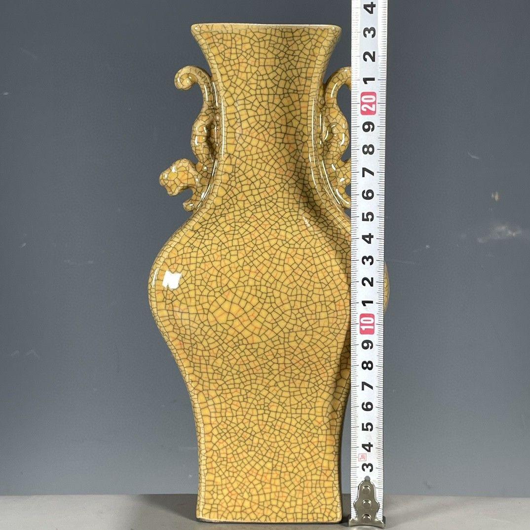宋哥窯金糸鉄線開片両耳賞瓶 景徳鎮  装飾品 現代工芸品美術品 置物