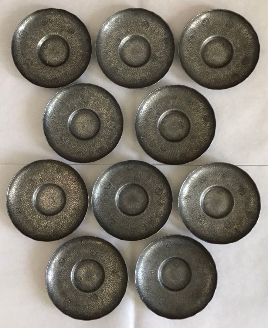 茶道具　純銀茶托大10枚　一鳳斎造と錫製(推定)茶托小5枚　共箱　S1012CT