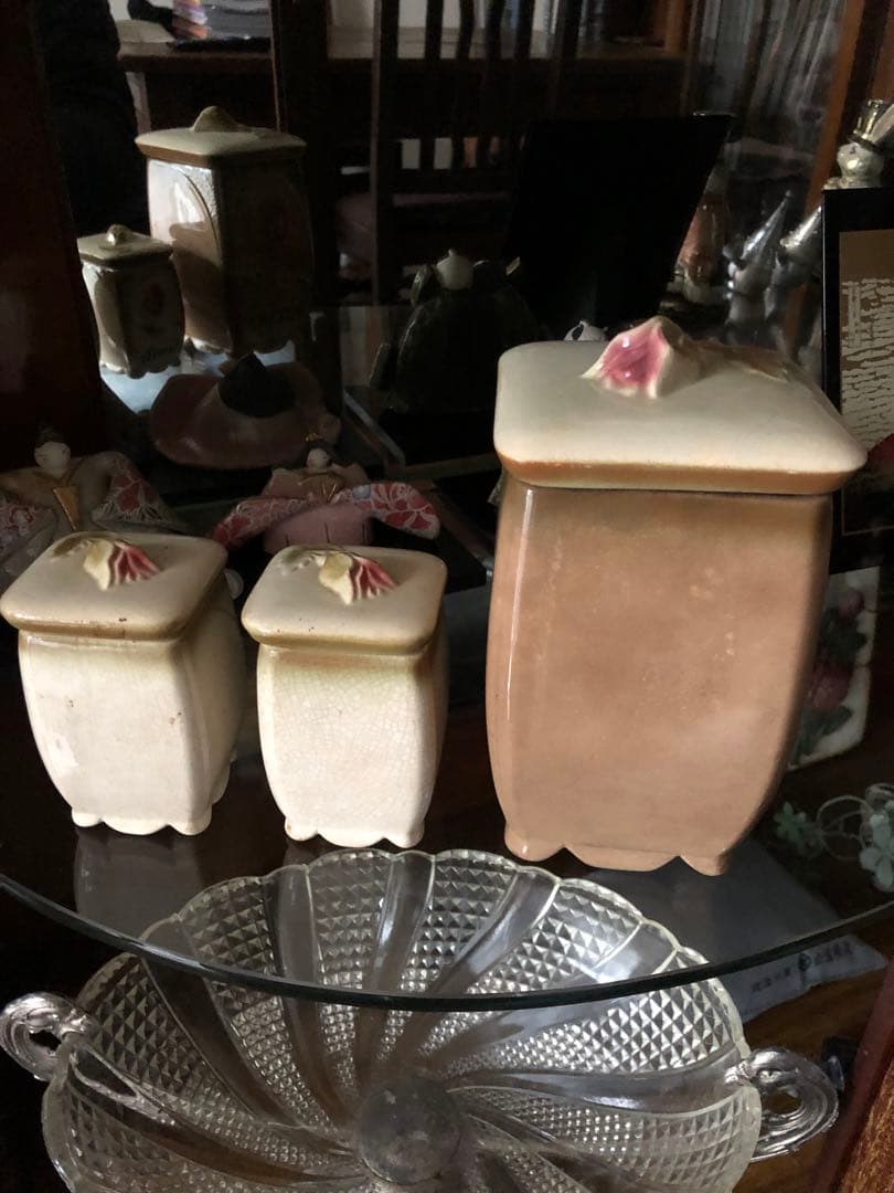 バルボティーヌ フラワープレート＋蓋付キャニスター3点＋真鍮ディッシュスタンド付