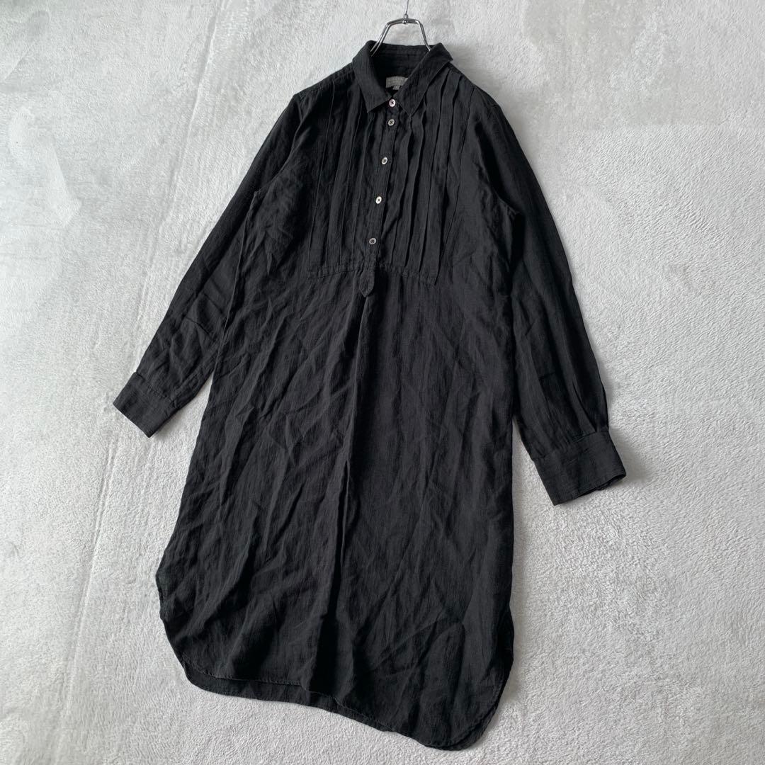 人気 マーガレット ハウエル 麻 リネン 長袖 タック プルオーバー ワンピース