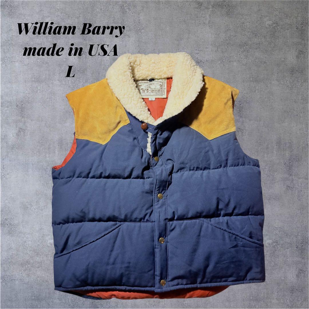 USA製 William Barry レザー切替 ダウンベスト キャメル L