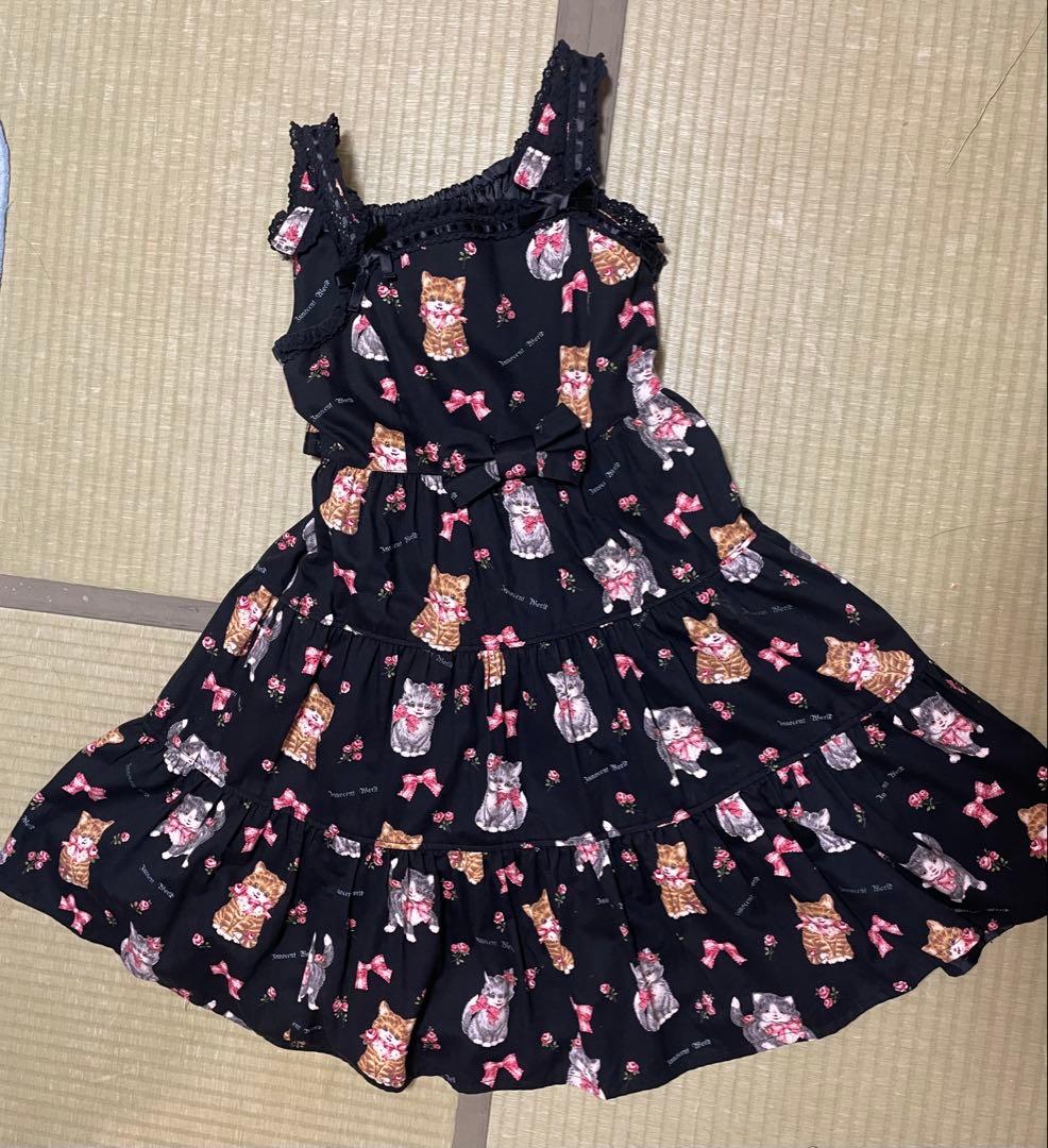 イノセントワールド　猫ちゃんとリボンプリント ワンピース