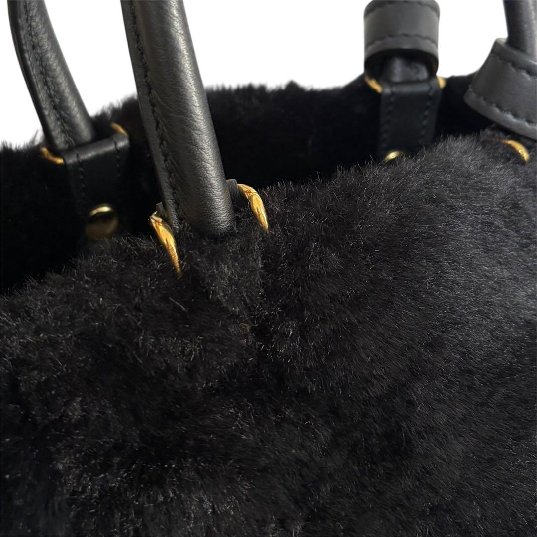 未使用　bonfanti　ファー × レザー　2WAY　ハンドバッグ　ブラック