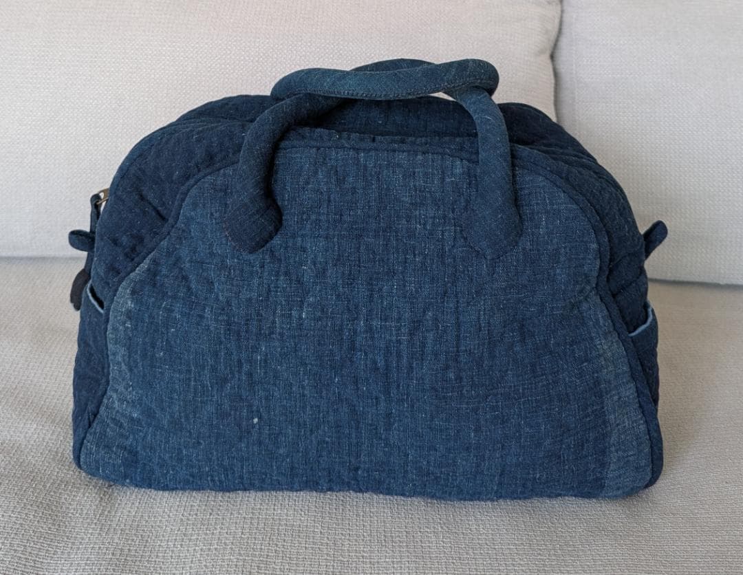 古布 藍染 手作り ハンドバッグ ヴィンテージ 37cm Indigo 菊紋