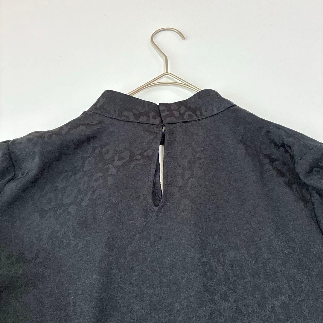 美品ブラックレオパードPINKY&DIANNE スタンドカラージャガードブラウス