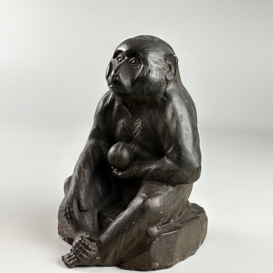 日展作家 渡辺環水 鉄製 猿 置物 金工美術 縁起物 置物 サル 猿