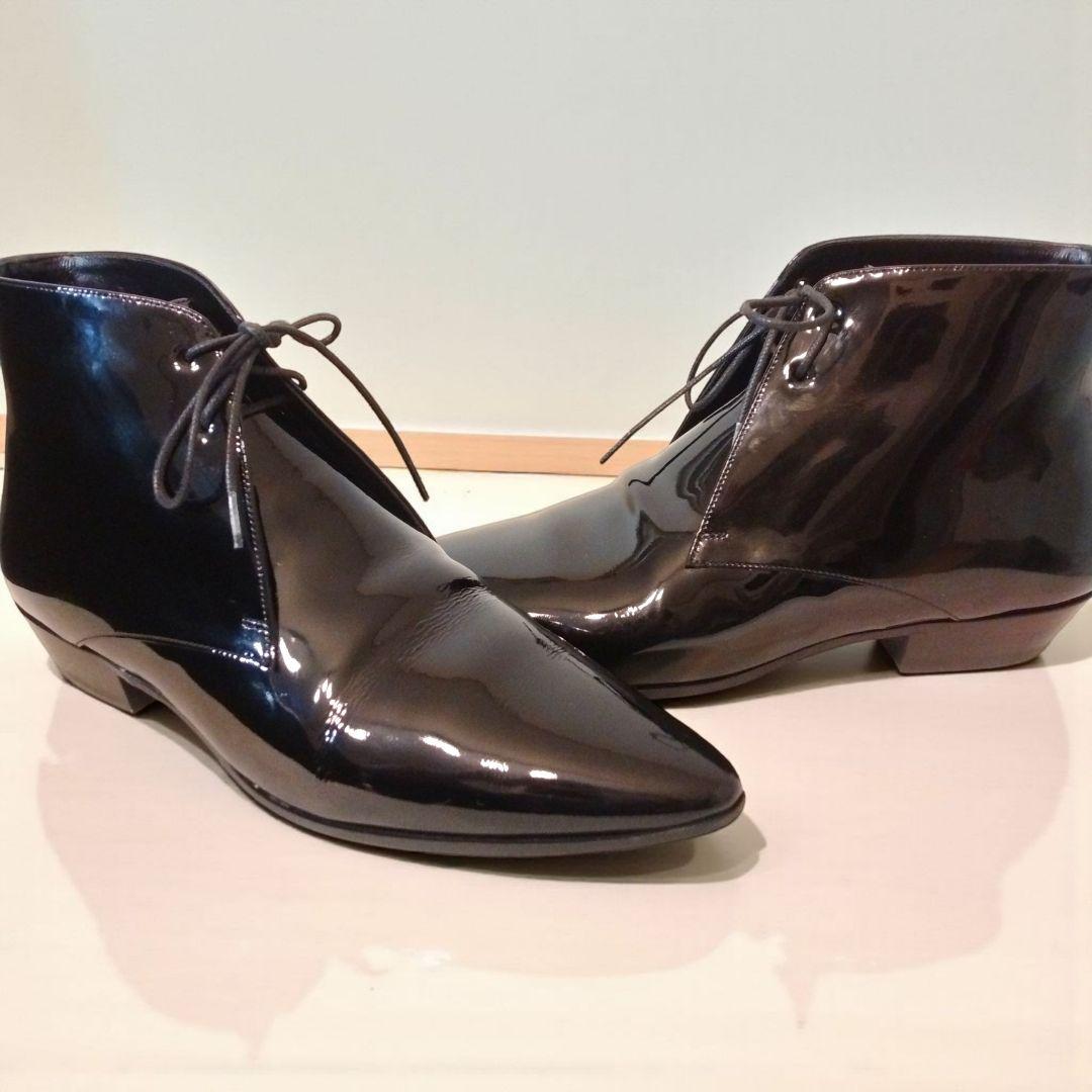 【24時間以内発送 美品】サンローラン エナメル レースアップ アンクルブーツ