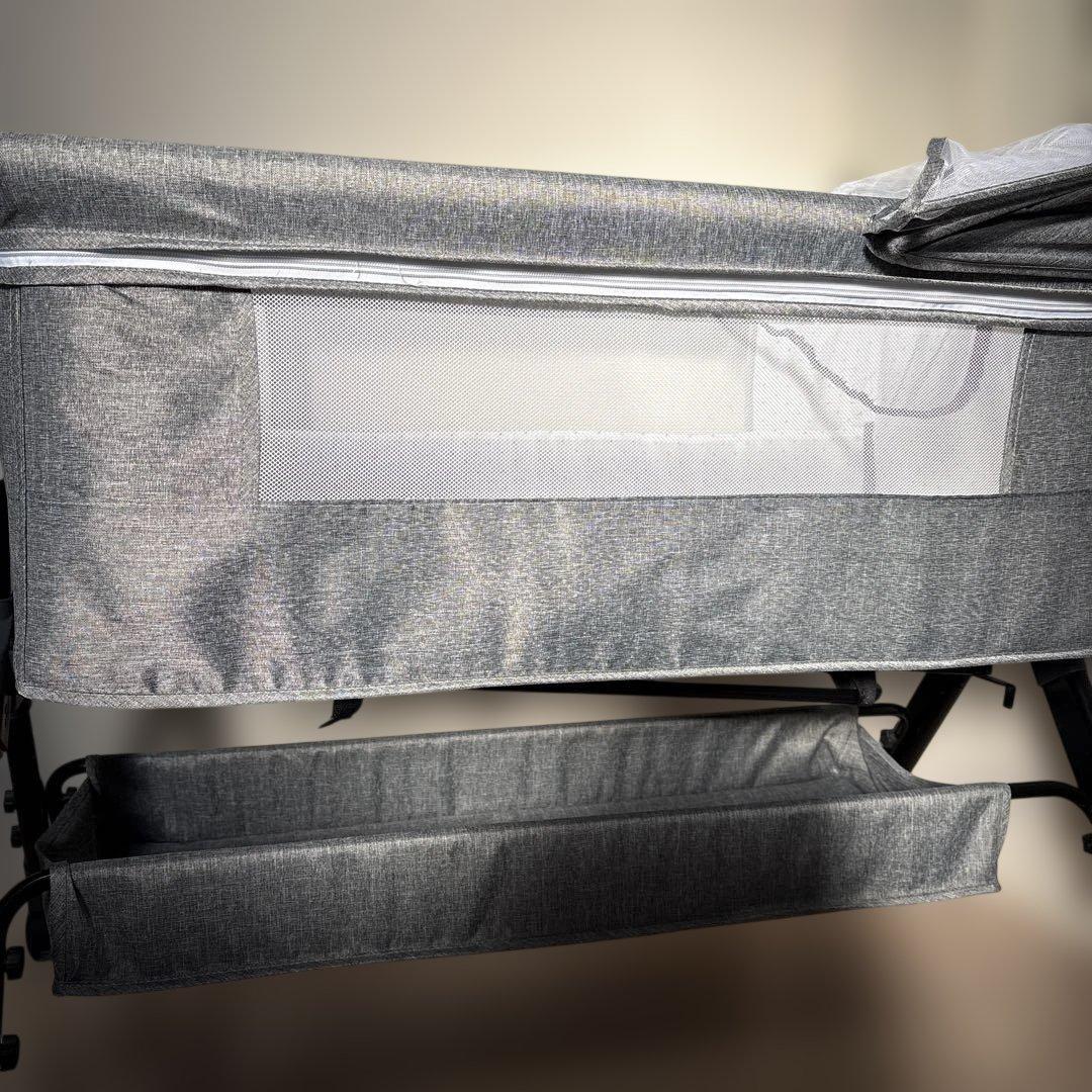 【美品】グレー　ベビーベッド 蚊帳カバー付き