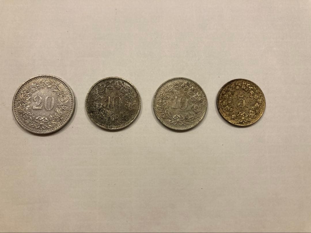 スイスフラン0.20,0.10,0.05 1988,70,84,93年4枚セット